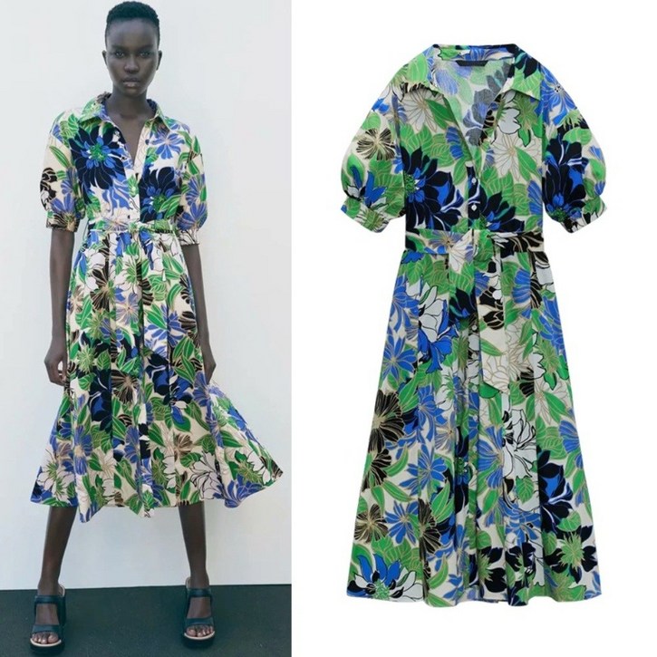 프렌치 퍼프소매 셔츠형 ZARA 자라 여성 원피스