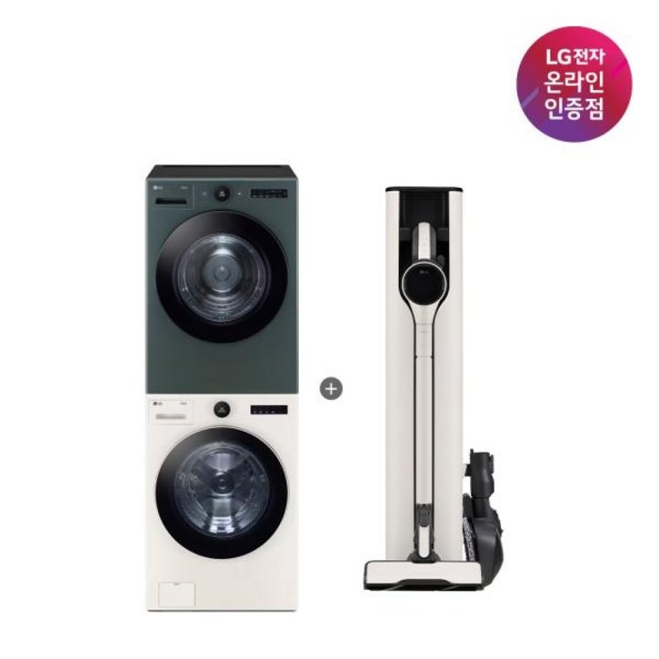 LG전자 세트상품 TROMM 오브제컬렉션 세탁기 건조기  코드제로 A9S 올인원타워 무선청소기 FX24ENEGNGAX948BWE
