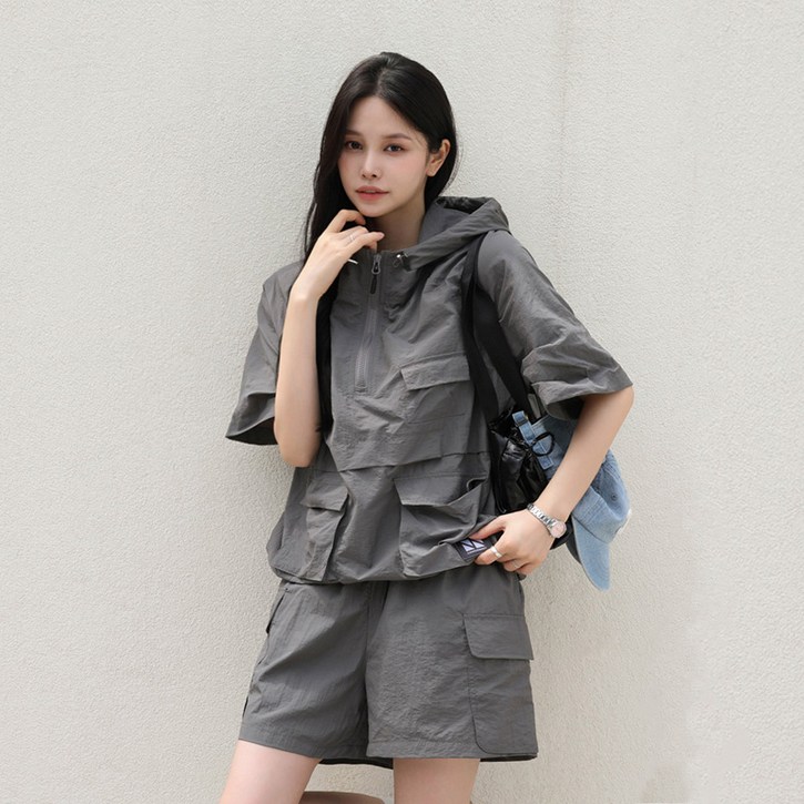 피핀 남녀공용 후디 아노락 하프팬츠 셋업 CSOs0101