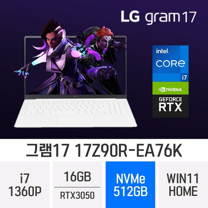 LG전자 2023 그램17 17Z90R-EA76K, 그램17 17Z90R-EA76K, WIN11 Home, 16GB, 512GB, 코어i7, 화이트