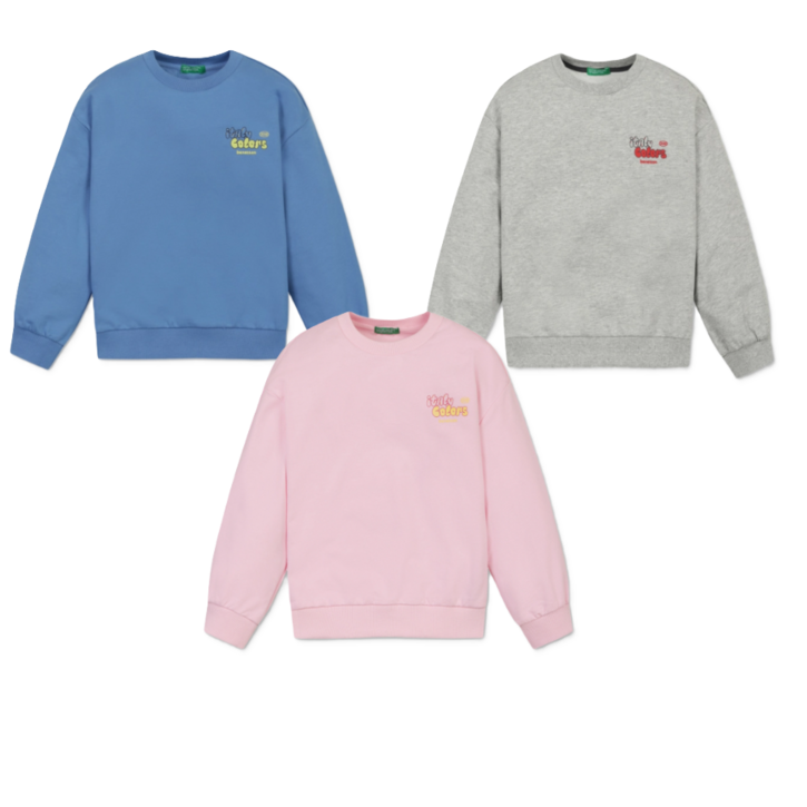 베네통 키즈 아동용 힙한 로고 레터링 포인트 맨투맨 - 코튼 혼방 소재, 시보리 밴딩, 캐주얼한 룩 연출