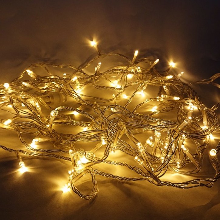 선세이브 LED 은하수전구 100구 투명선정류기 세트 크리스마스 트리 전구 캠핑 조명 무드등, 황색