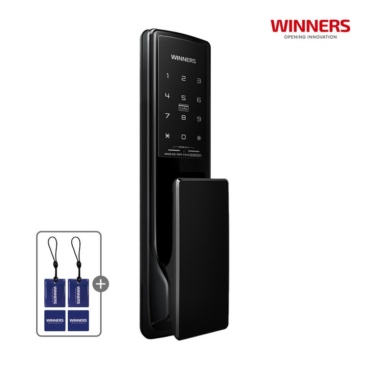 위너스 카드키 무타공 푸시풀 디지털 현관문 도어락 번호키 디지털키 교체 W-MP5000S + 부착형 2개 고리형 2개