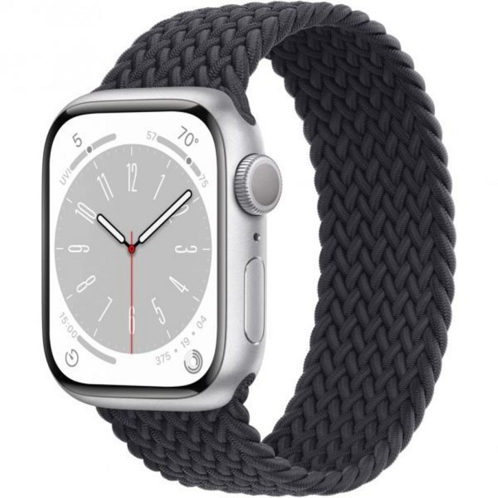애플 워치 시리즈 8 GPS 41mm - 은색 알루미늄 케이스와 미드나이트 색상 브레이디드 솔로 루프 재생품