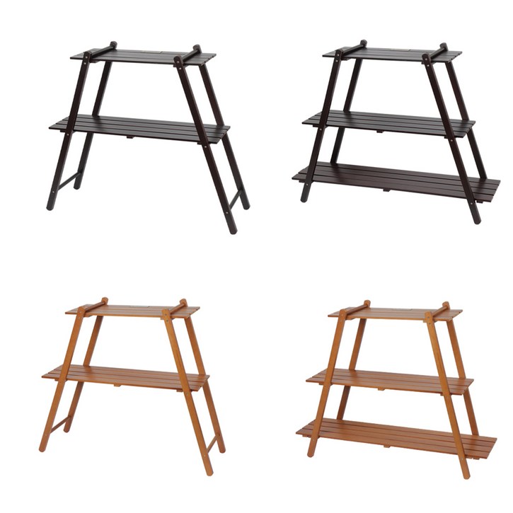 몽크로스 캠핑 원목 우드 쉘프 선반, 1개, 3단, 다크브라운