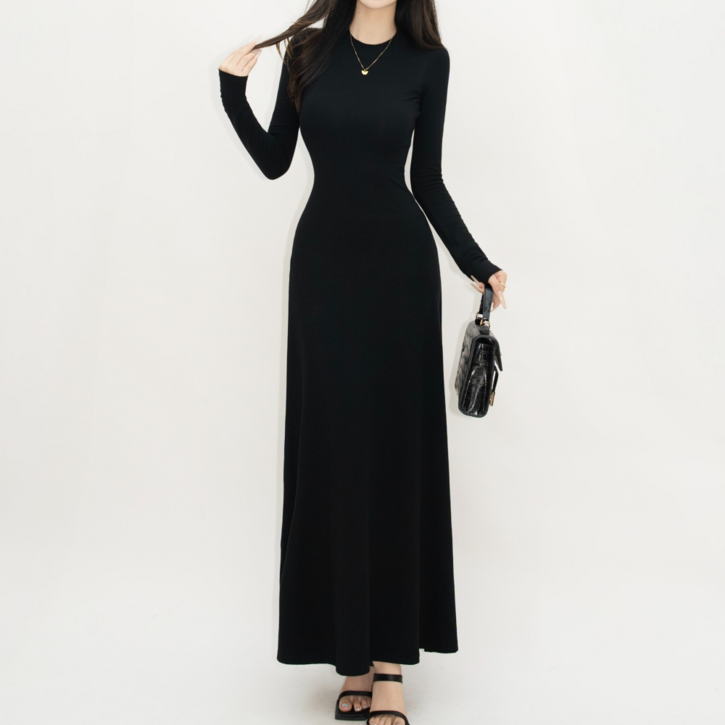 유니크코코 슬림핏 골지 니트 긴팔 롱 원피스 op5775