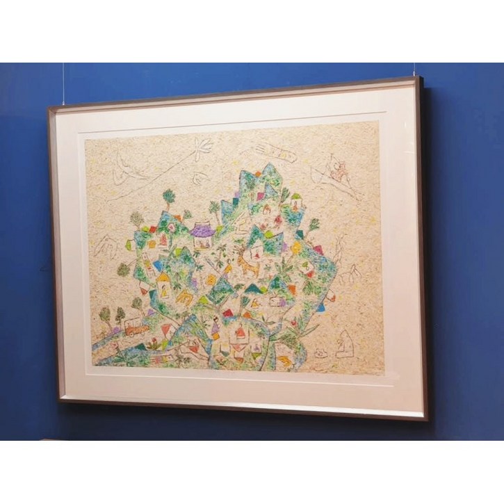 제주 풍경 이왈종 한정판 판화  제주 생활의 중도 원목대형액자 거실 호텔 병원 인테리어