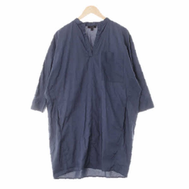 0274 COS다크사파이어블루 면 스탠드카라딥브이넥원피스 [XS]