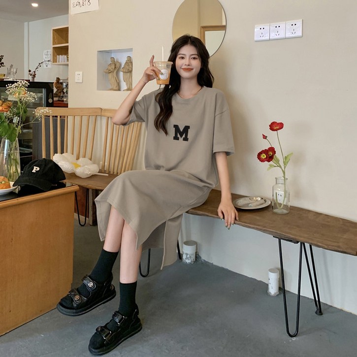 소리제 M 반팔 롱 티 루즈핏 빅사이즈 원피스 홈웨어