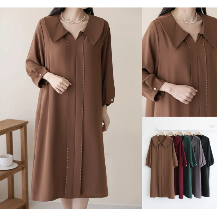 우아모 우아한 스티치 빅카라 진주 원피스 중년여성 하객룩 빅사이즈 엄마옷