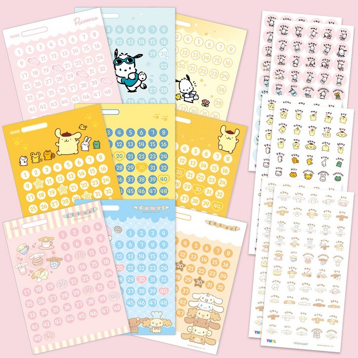 111 대용량 스티커1,350개판 27개 산리오캐릭터즈 칭찬스티커 세트기본사이즈, 1세트