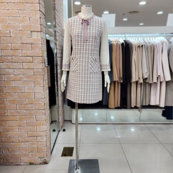 JJ JIGOTT JJ지고트 쉬폰 슬리브 펄 트위드 원피스 GM3P0OP35_DG