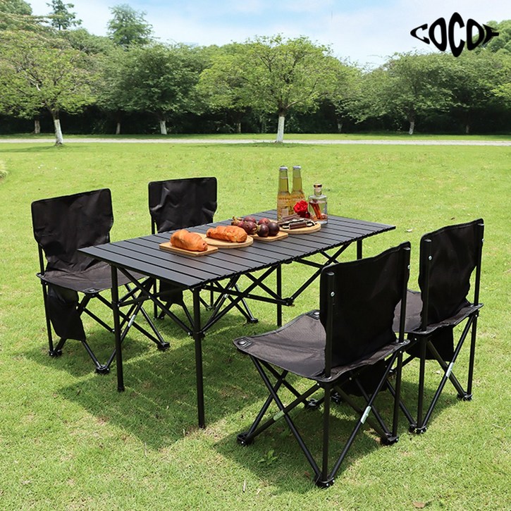 코코프 캠핑 의자테이블 세트 경량 접이식 의자 테이블, 블랙4인대형 6인테이블+의자4개 4