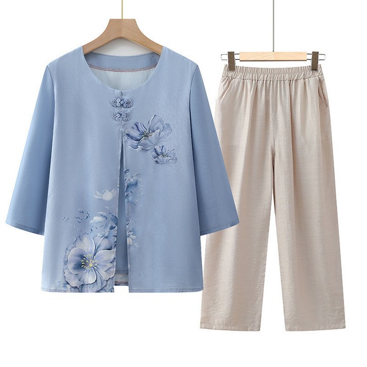 40대 50대 마마옷 쿨링 부드러운 셔츠 7부소매 세트 심플 패션 중년 여름 여행 모임룩 비보뉴