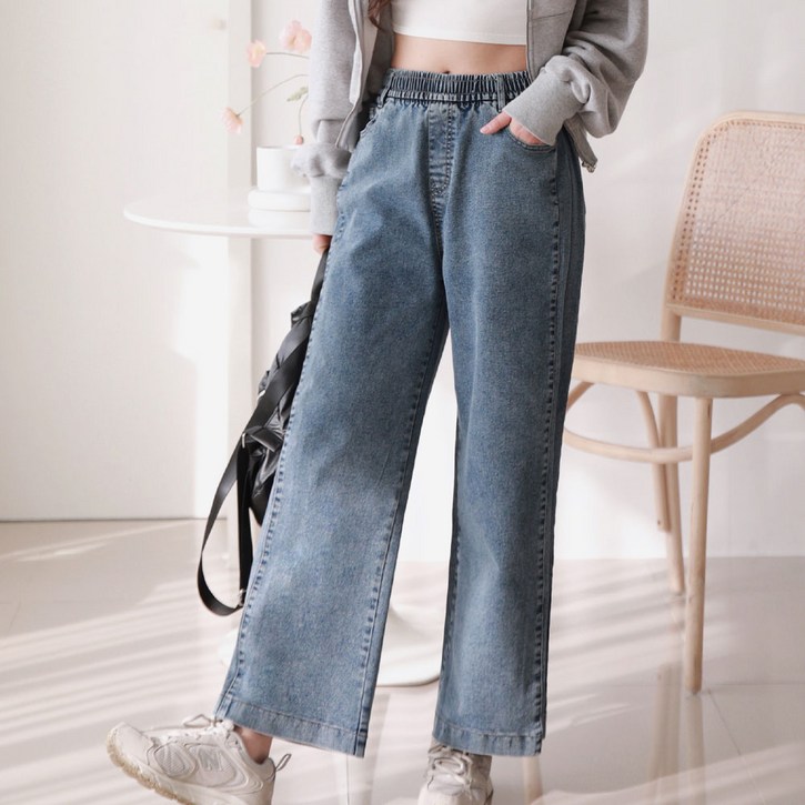 여성용 스판 와이드 봄 여름 청바지 팬츠