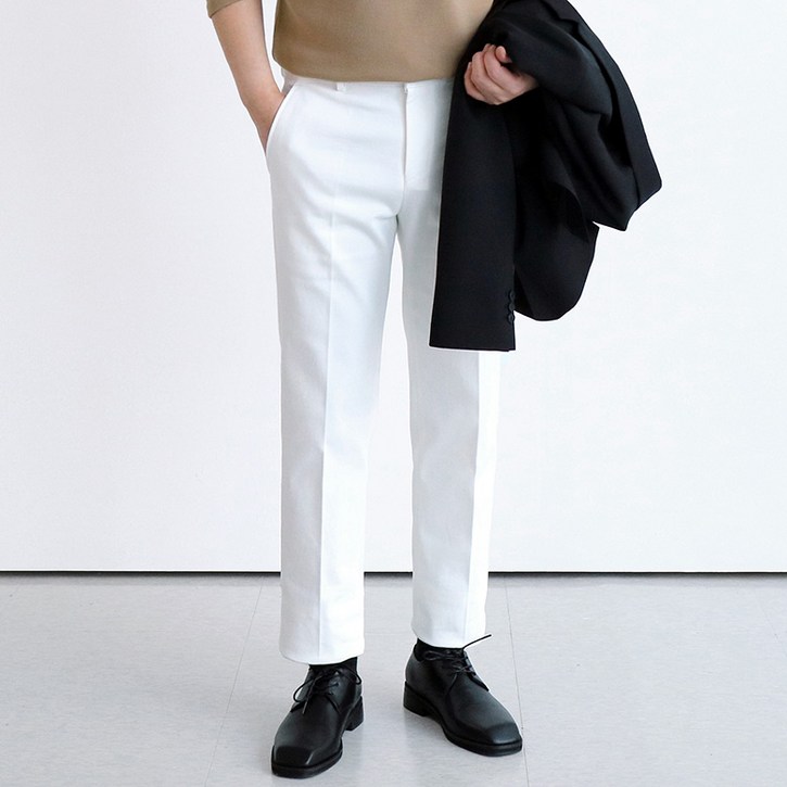 맨즈북 비침 No 슬림스판 남자 화이트 바지 일자핏 흰색 코튼 슬랙스
