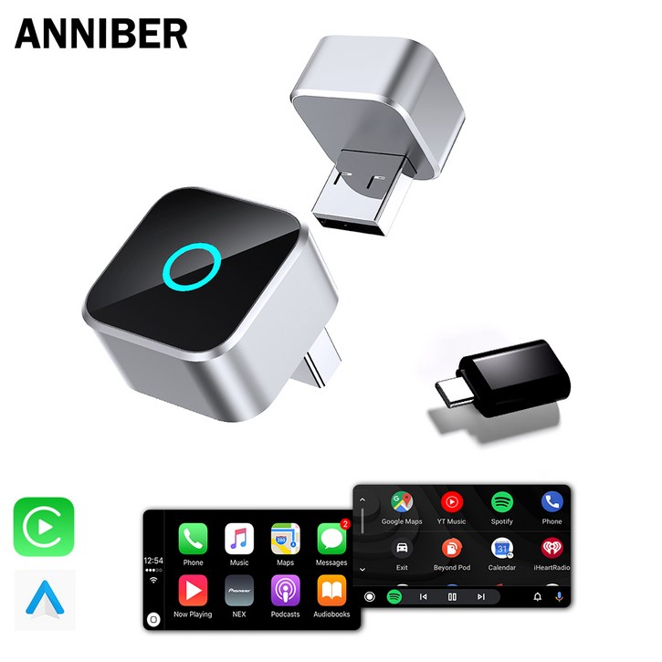 [1년 품질 보증]ANNIBER 초미니 무선 애플 카플레이 안드로이드 오토 2in1 스마트 차량용 무선 카플레이 미러링 동글
