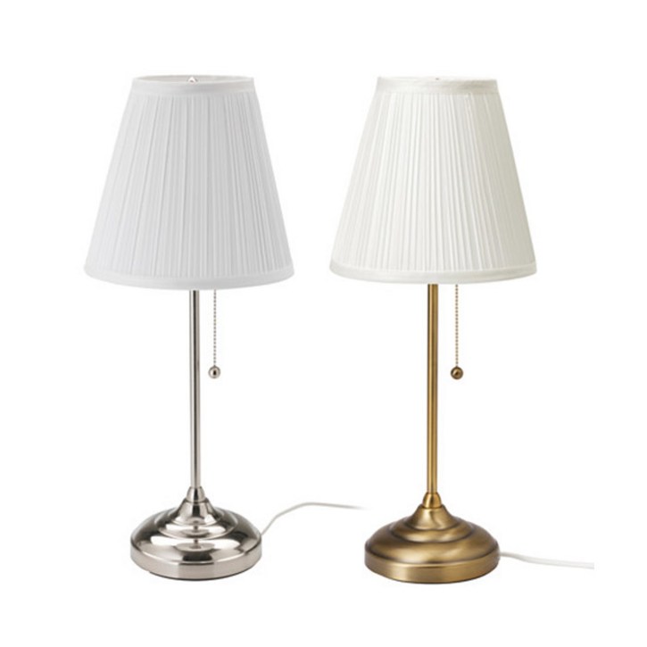 이케아 ARSTID 오르스티드 탁상스탠드 니켈도금 화이트 502.840.20 + RYET 뤼에트 LED전구 E26 600루멘 804.267.73 1개 인테리어조명