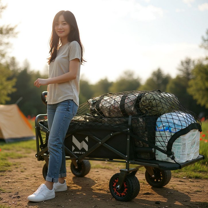 캠핑 전동웨건 캠핑왜건 카트 광폭타이어 접이식 롤테이블 그물망