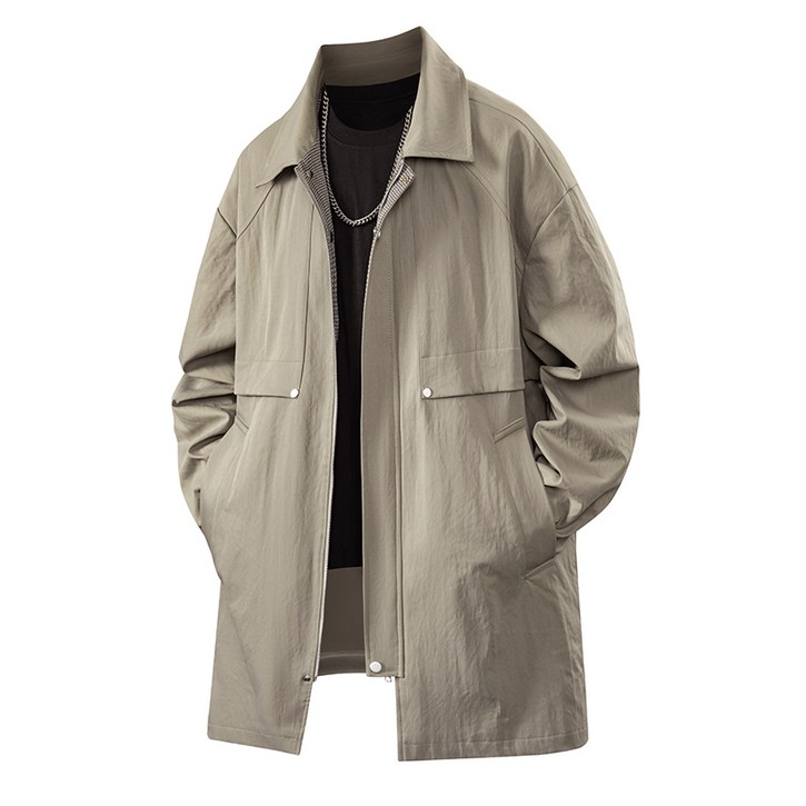 남자 미디기장 트렌치코트 심플 캐주얼 간절기룩 출근 데일리 코디