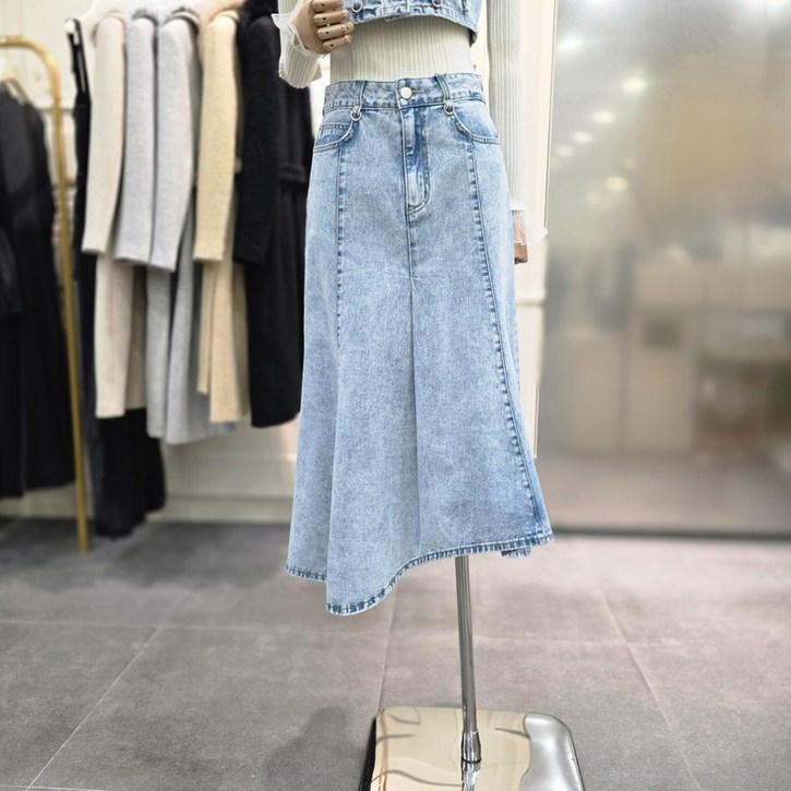 에고이스트 절개 포인트 머메이드 롱 데님 스커트 ES1DS761LI_CA