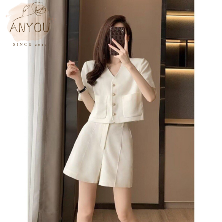 ANYOU 여성 정장 고급  세트 여름 직장인 상의 반바지 투피스