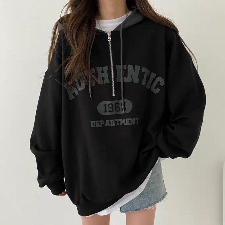 에쥬아 루즈핏 후드 반집업 맨투맨 빈티지 레터링 긴팔 상의 에쥬아 루즈핏 후드 반집업 맨투맨 빈티지 레터링 긴팔 상의