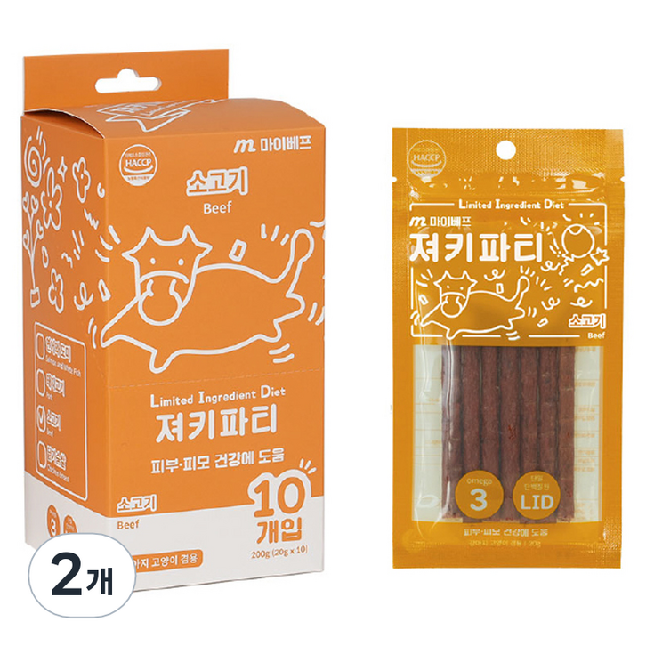 마이베프 L.I.D 져키파티 노즈워크, 소고기, 20g x 10p, 소고기, 200g, 2개