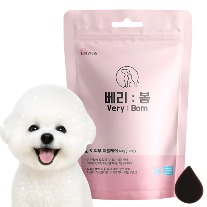 베리봄 강아지 눈 영양제 피부 눈물자국 오메가3, 60정, 종합영양제, 1개
