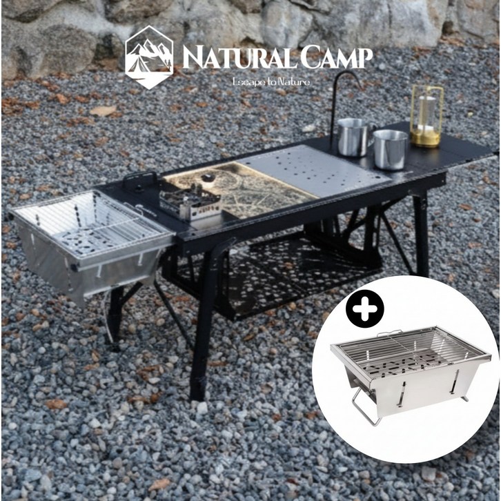 3.0유닛  M사이즈 네츄럴캠프 캠핑 IGT 접이식 테이블 바베큐그릴 화로 포함 사이즈 연장가능, 블랙