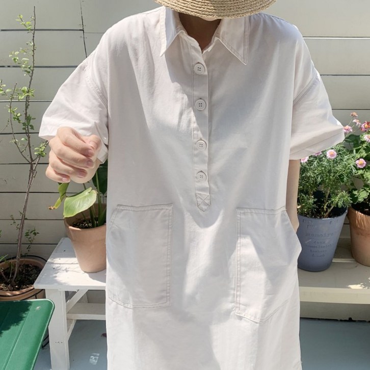 애플망고옷장 오버핏 여름 여성 반팔 켈루 카라롱원피스