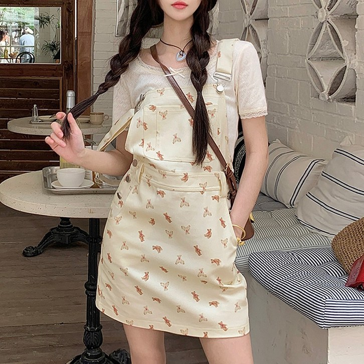대박난박양 큐티베어 뷔스티에 멜빵 미니 원피스