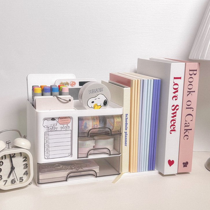 로미픽 공간절약 책상 책꽂이 정리함 수납 서랍, 화이트, 1개