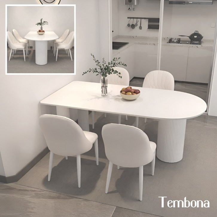 템보나 4인용 식탁 세트 템바보드 테이블 카페 아일랜드 반원 탁자 라운드 다이닝 의자포함, 2.120x70x75cmB의자4개