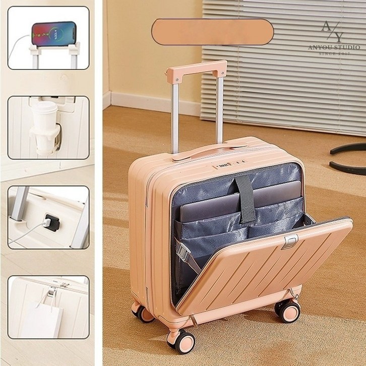 PYHO 캐리어 프론트 클로저 다기능 18인치 캐리어 원터치 비즈니스 캐리어 USB 충전포트 휴대용 확장 가능한 멀티 캐리어