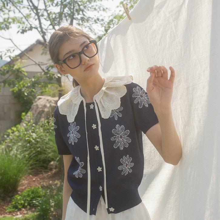 데이지 반팔 니트 가디건 2C Navy