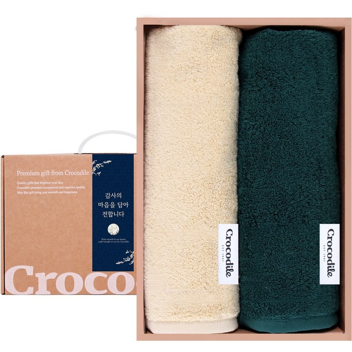크로커다일 명절선물 결혼 돌잔치 답례품 고급 감성 호텔 수건 고중량 40수 220g 선물세트, 10세트, E베이지그린