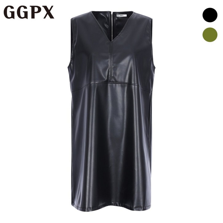 GGPX V넥 에코 레더 미니 원피스 GOAOP036F