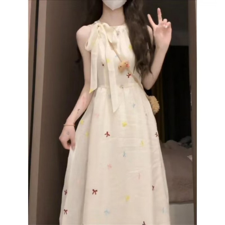 YioYcc 여성 오프숄더 민소매 원피스   허리선을 잡아주는 리본 롱 스커트예요