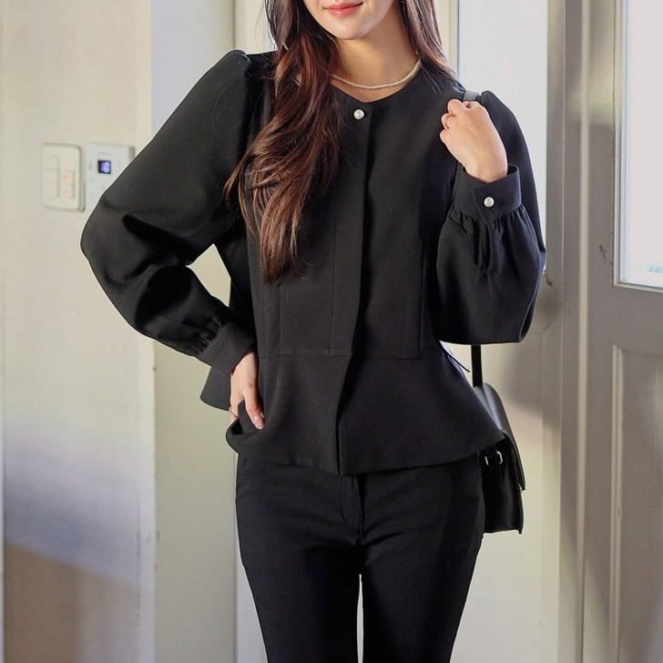 로로텐 퍼프 긴팔 정장 블라우스 라운드넥 여성 빅사이즈