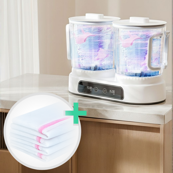 듀얼컵 속옷세탁기 미니 충전식 UV살균 블루라이트 듀얼통 양말 아기옷 수건 여행용 캠핑