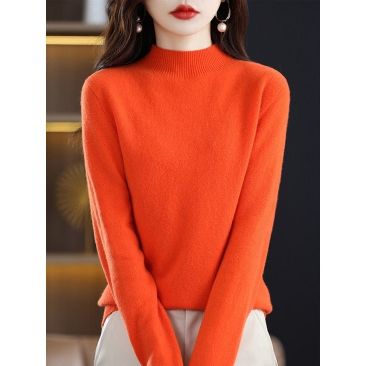 스웨터 100 울 새 가을 겨울 캐시미어 하프 하이 칼라 풀오버 와일드 퓨어 컬러 니트