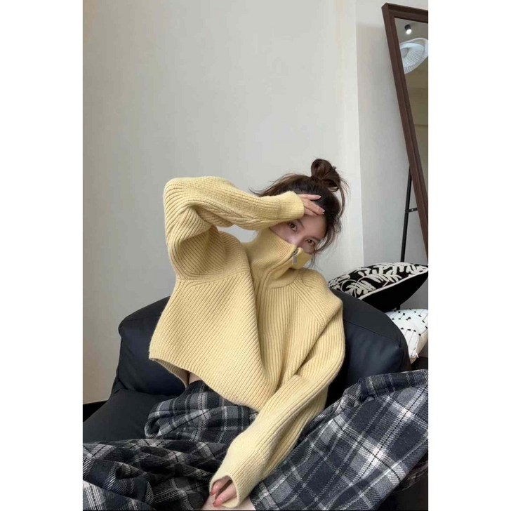 반집업 니트 크롭 스웨터 카라 하이넥 반집업 니트 크롭 스웨터 카라 하이넥