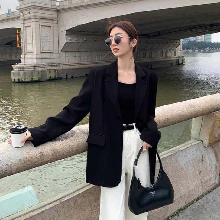 BLACK K7 캐주얼정장 여성 오버핏 트임 롱 면접 세미 정장 코트