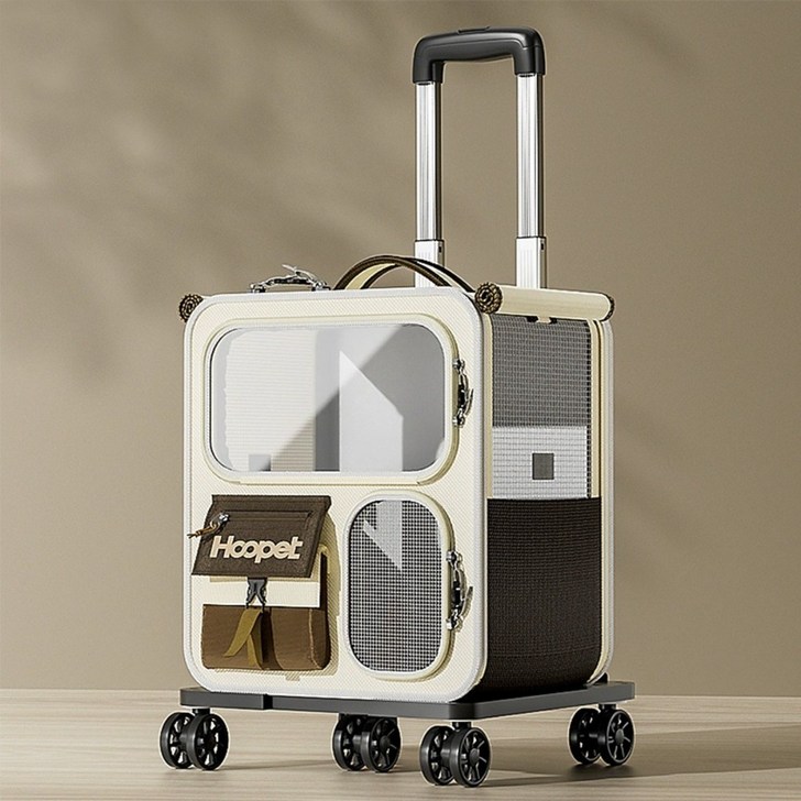 먀오샤오위안 대형 캔버스 반려동물 이동 가방 2in1  백팩캐리어, 통기성 우수 휴대용 멀티펫 여행 캐리어 강아지 고양이, 1개, 베이지브라운