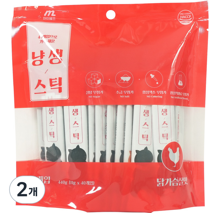 마이베프 반려동물 냥생스틱 짜먹이는 간식 40p, 닭가슴살, 440g, 2개
