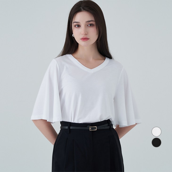 ELLEPARIS 여성용 찰랑 레이온 날개 소매 반팔 티셔츠