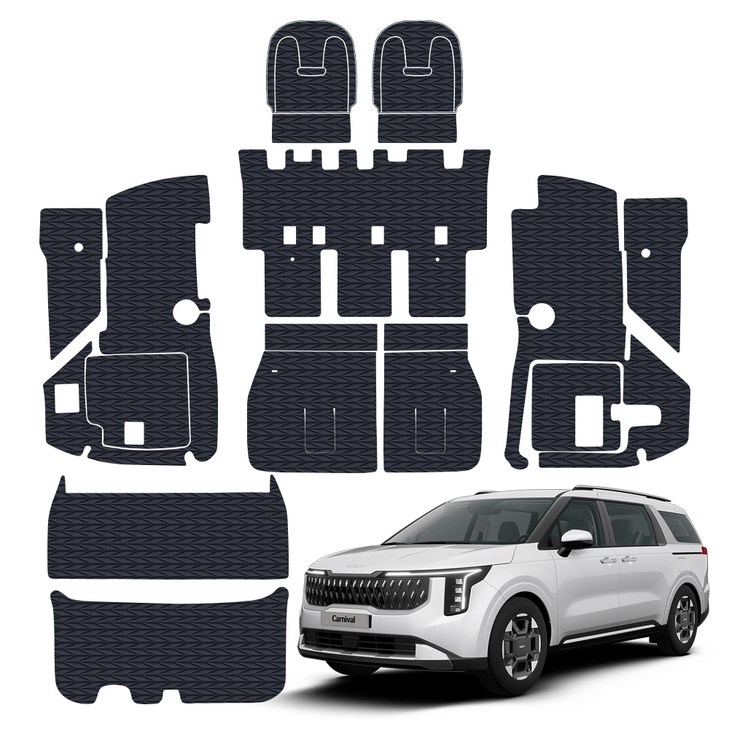 오토가드 퀼팅 가죽 풀커버 트렁크 매트, 블랙, 4세대 카니발 7인승 2020년 7월FL 2023년 11월가솔린 디젤 하이브리드 공용트렁크 무스피커 무
