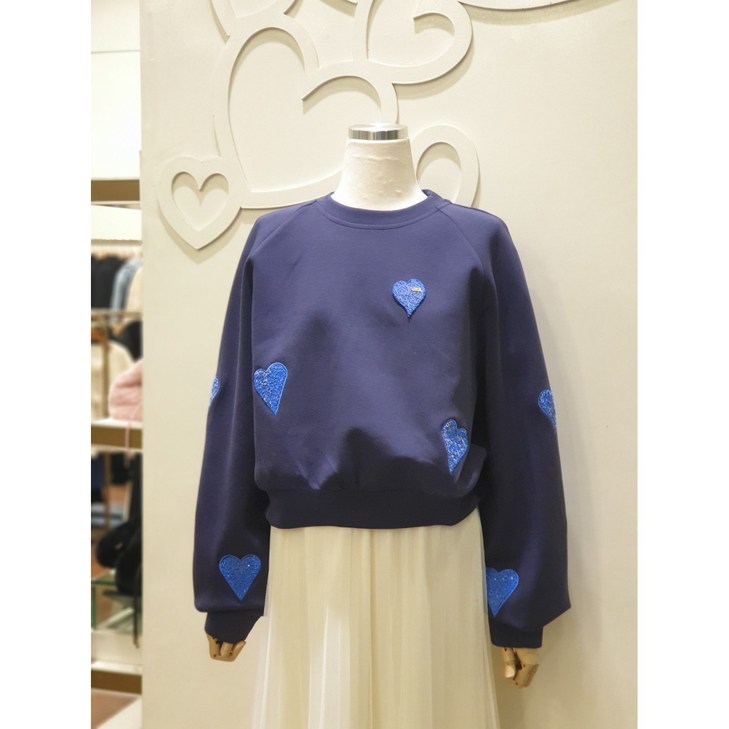 샤틴 스팽글 하트 오버핏 티셔츠