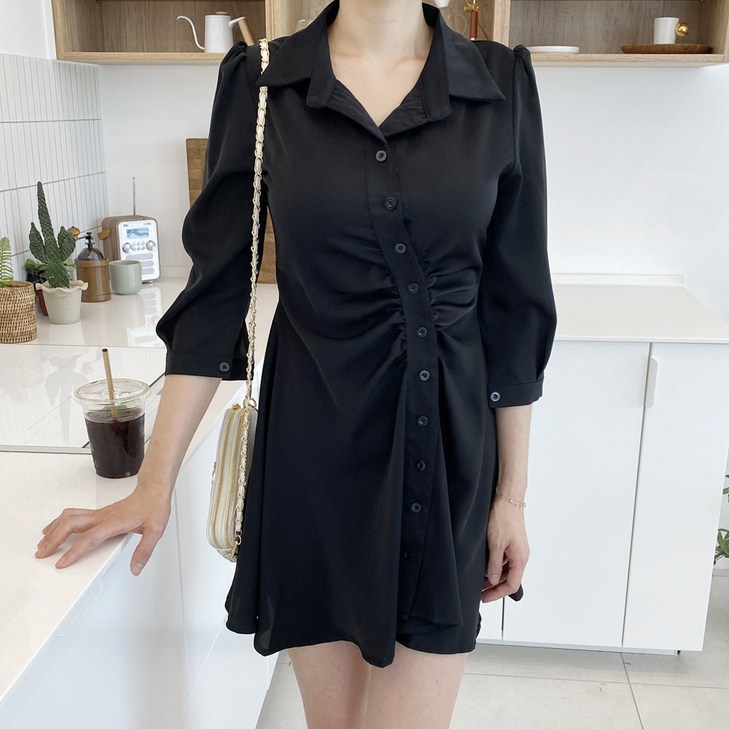 셔링 플레어 사선 셔츠원피스 오피스룩 결혼식 하객 남친 데이트룩 원피스
